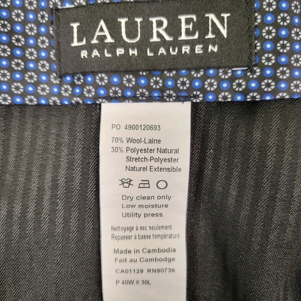Lauren Ralph Lauren Dress Pants Mens 40x30 Black Excellent Wool Blend Stretch
